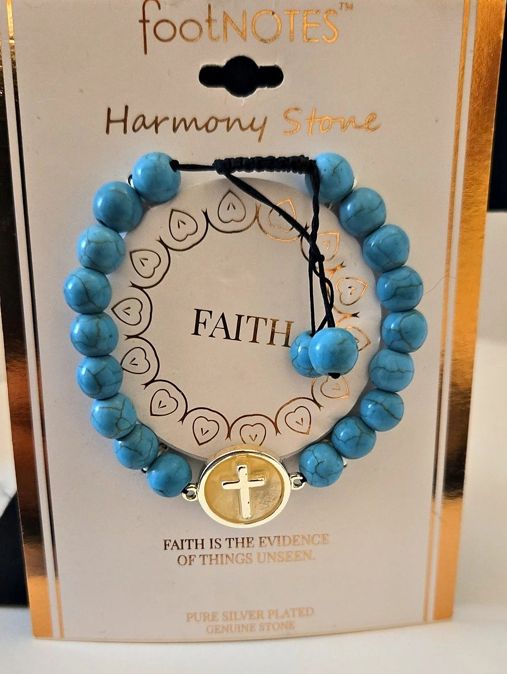 Footnotes Harmony Stone Blue Stone Cross Bracelet NWT